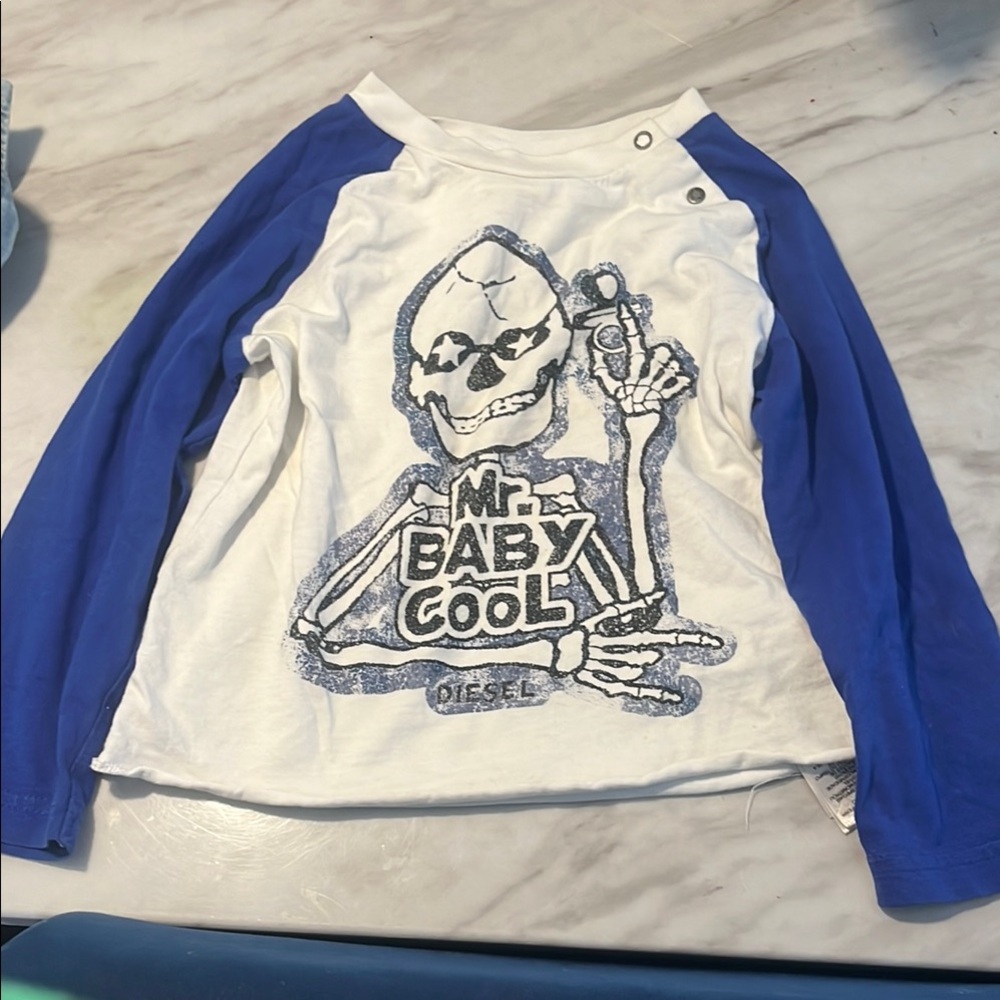 Diesel Mr. Baby Cool Skeleton Raglan Shirt - Blue and White